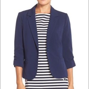 Eliza J Ruched Skeeve Blazer in Blue